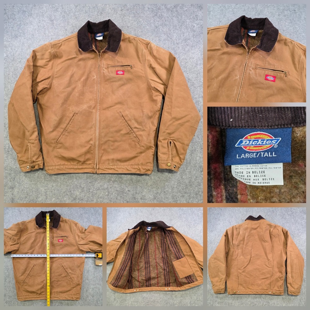 VTG Dickies Jacket Mens LT Brown Blanket Lined Bomber Workwear Corduroy Collar